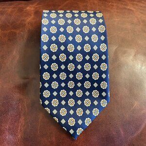New Noble Men's Silk Tie Navy Blue Medallion Geometric Pattern Classic Necktie